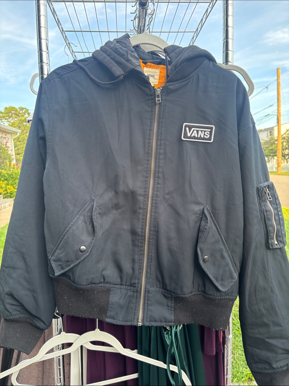 Vans Black Kids Hooded Puffer Jacket with Orange Lining